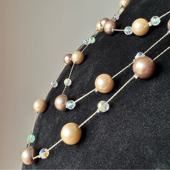 Lia Sophia Station Necklace Gold Brown Beige Pearls (Vintage Flapper Girl Pearl) - Picture 10 of 17